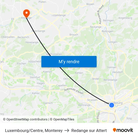 Luxembourg/Centre, Monterey to Redange sur Attert map