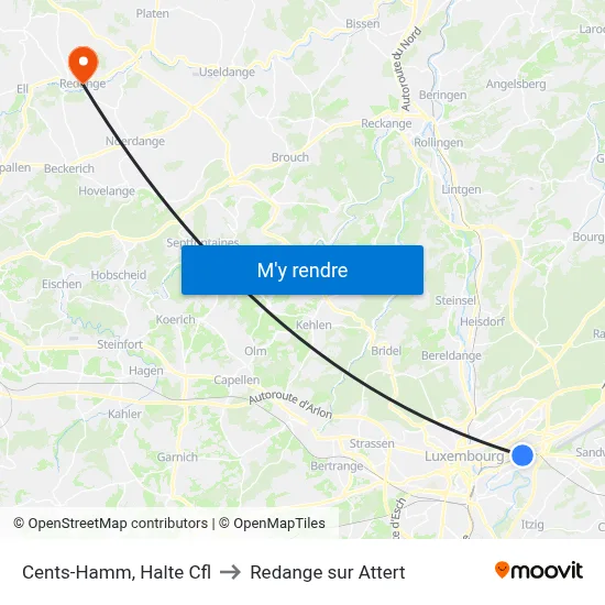 Cents-Hamm, Halte Cfl to Redange sur Attert map