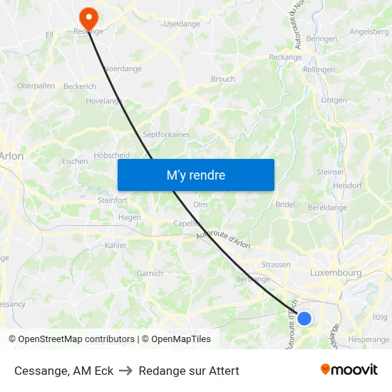 Cessange, AM Eck to Redange sur Attert map