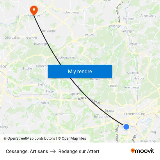 Cessange, Artisans to Redange sur Attert map