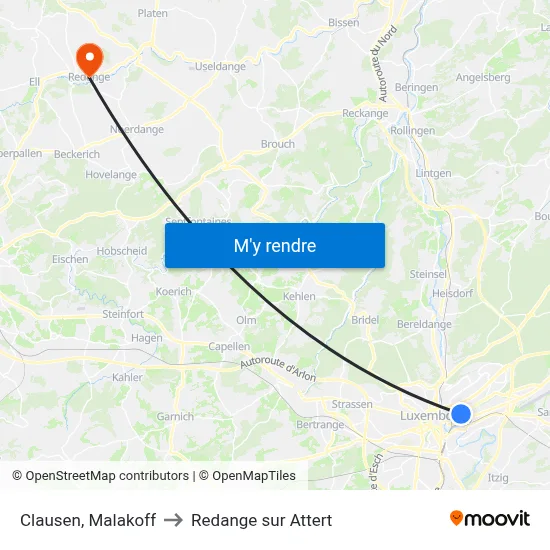 Clausen, Malakoff to Redange sur Attert map