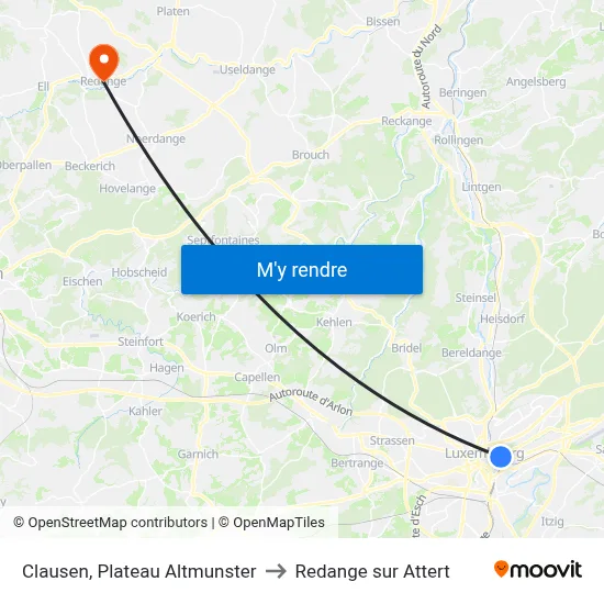 Clausen, Plateau Altmunster to Redange sur Attert map