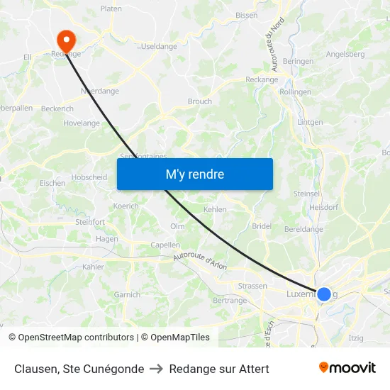 Clausen, Ste Cunégonde to Redange sur Attert map