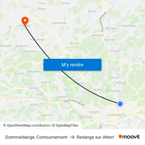 Dommeldange, Contournement to Redange sur Attert map