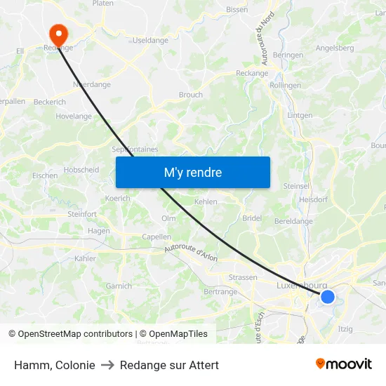 Hamm, Colonie to Redange sur Attert map