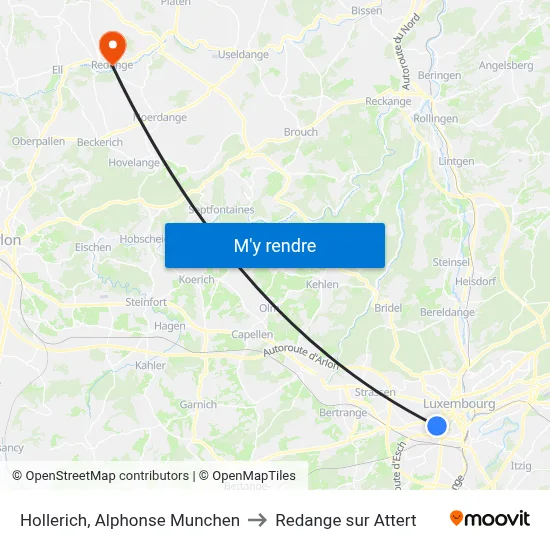 Hollerich, Alphonse Munchen to Redange sur Attert map