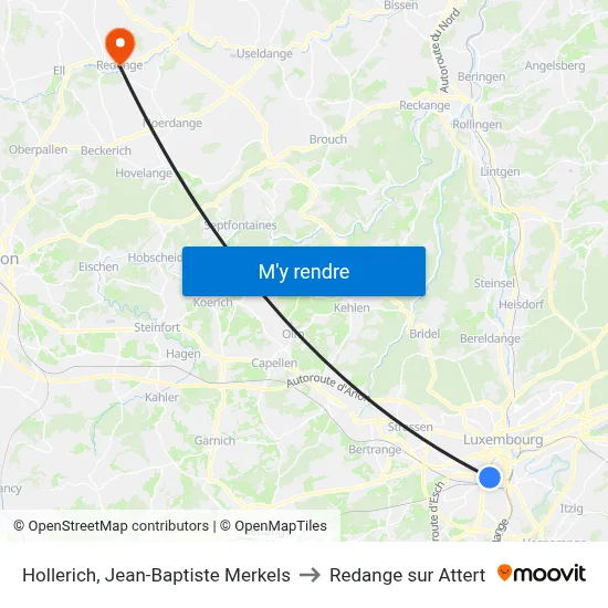 Hollerich, Jean-Baptiste Merkels to Redange sur Attert map