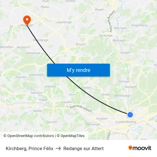 Kirchberg, Prince Félix to Redange sur Attert map