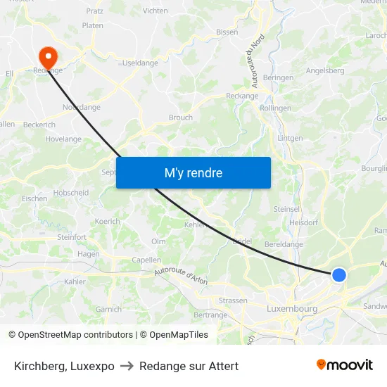 Kirchberg, Luxexpo to Redange sur Attert map