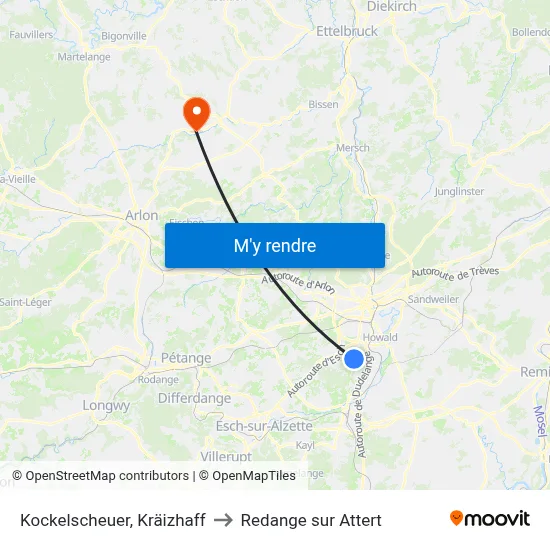 Kockelscheuer, Kräizhaff to Redange sur Attert map