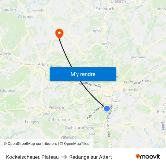 Kockelscheuer, Plateau to Redange sur Attert map
