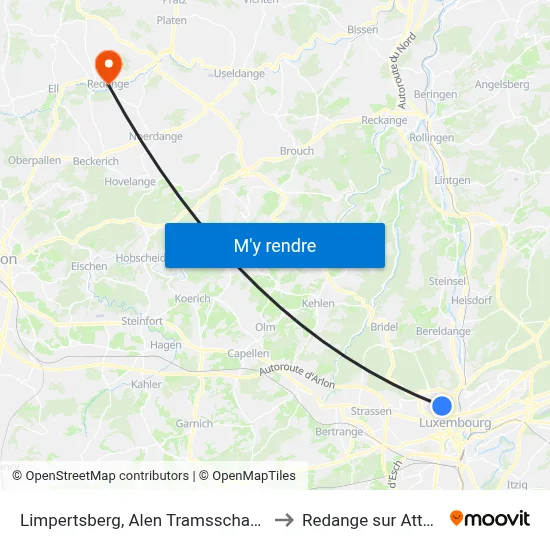 Limpertsberg, Alen Tramsschapp to Redange sur Attert map