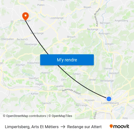 Limpertsberg, Arts Et Métiers to Redange sur Attert map