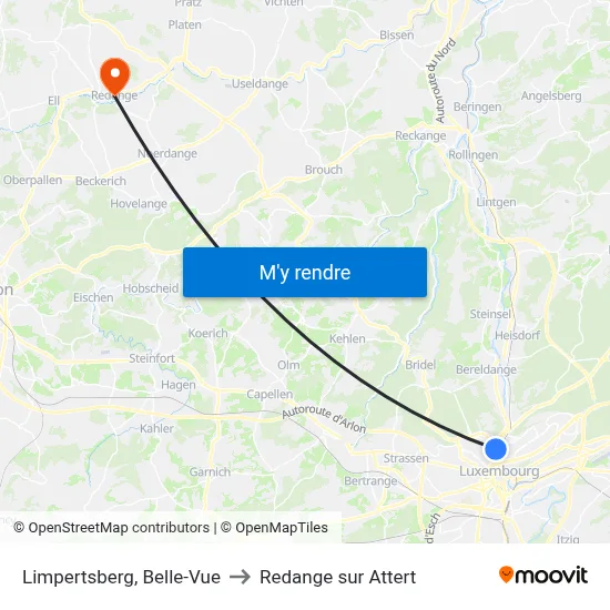 Limpertsberg, Belle-Vue to Redange sur Attert map