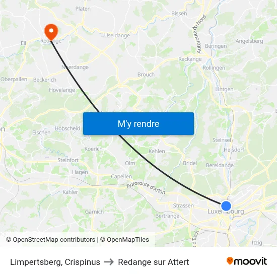 Limpertsberg, Crispinus to Redange sur Attert map