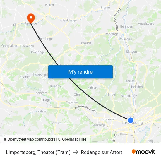 Limpertsberg, Theater (Tram) to Redange sur Attert map
