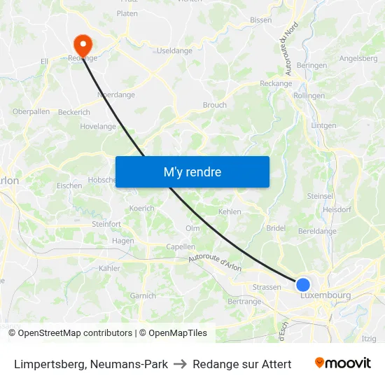 Limpertsberg, Neumans-Park to Redange sur Attert map