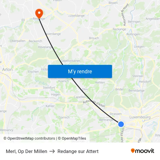 Merl, Op Der Millen to Redange sur Attert map