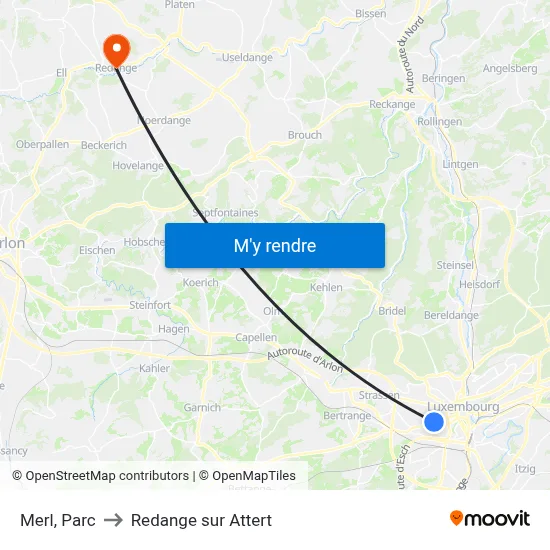 Merl, Parc to Redange sur Attert map