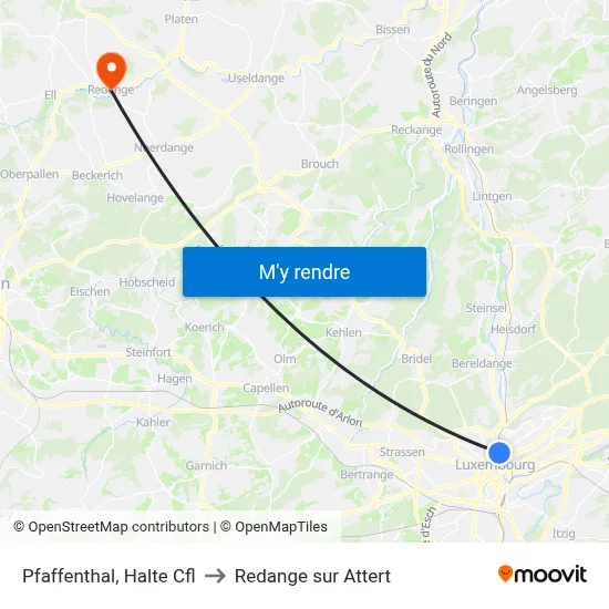 Pfaffenthal, Halte Cfl to Redange sur Attert map