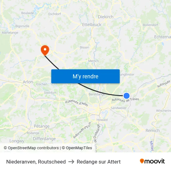 Niederanven, Routscheed to Redange sur Attert map