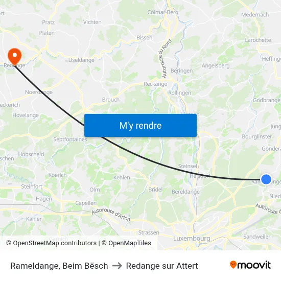 Rameldange, Beim Bësch to Redange sur Attert map