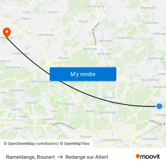 Rameldange, Bounert to Redange sur Attert map