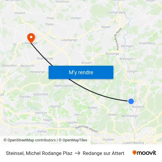 Steinsel, Michel Rodange Plaz to Redange sur Attert map