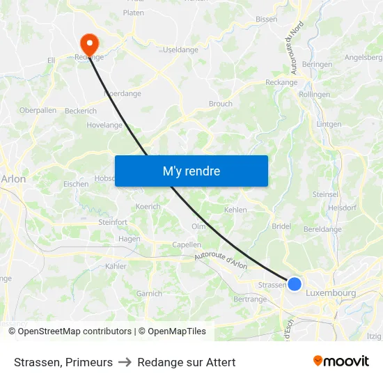 Strassen, Primeurs to Redange sur Attert map