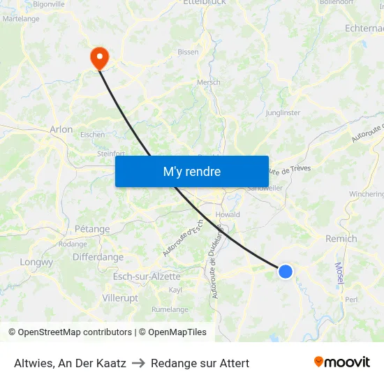 Altwies, An Der Kaatz to Redange sur Attert map