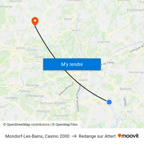 Mondorf-Les-Bains, Casino 2000 to Redange sur Attert map