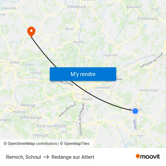 Remich, Schoul to Redange sur Attert map