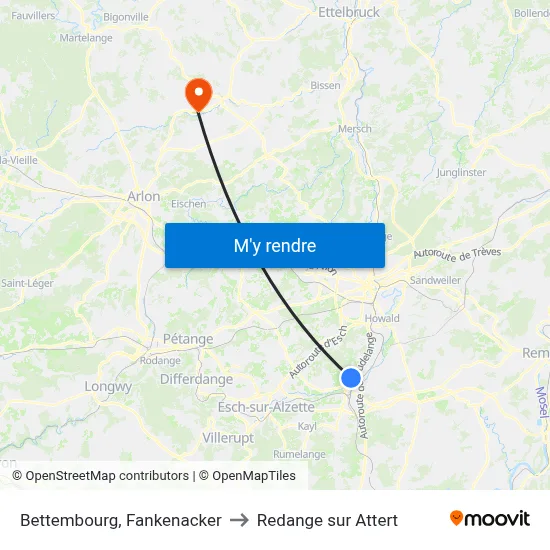 Bettembourg, Fankenacker to Redange sur Attert map