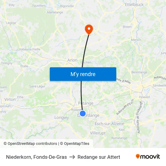 Niederkorn, Fonds-De-Gras to Redange sur Attert map