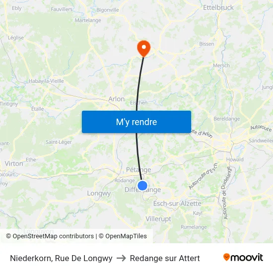 Niederkorn, Rue De Longwy to Redange sur Attert map
