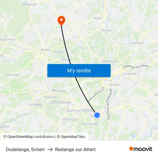 Dudelange, Scherr to Redange sur Attert map