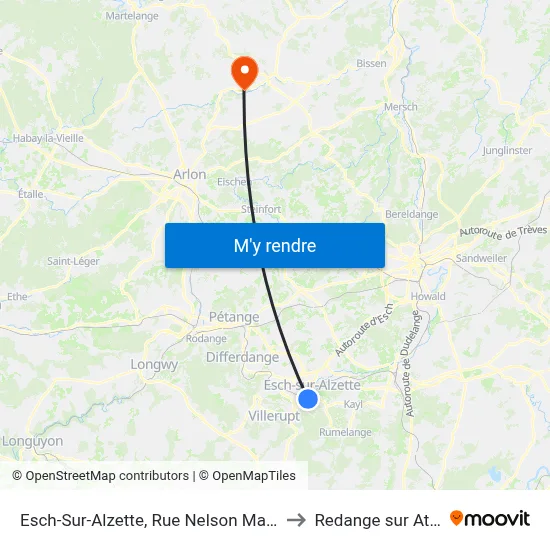 Esch-Sur-Alzette, Rue Nelson Mandela to Redange sur Attert map