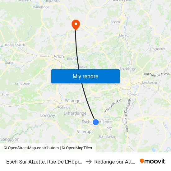 Esch-Sur-Alzette, Rue De L'Hôpital to Redange sur Attert map