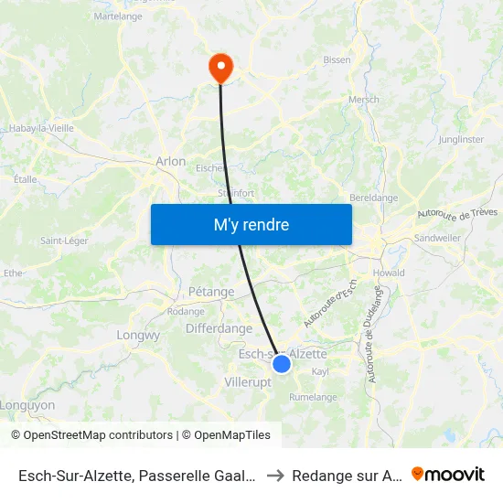 Esch-Sur-Alzette, Passerelle Gaalgebierg to Redange sur Attert map