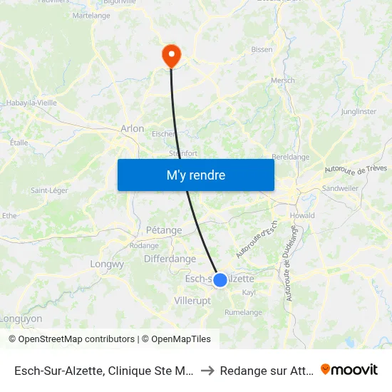 Esch-Sur-Alzette, Clinique Ste Marie to Redange sur Attert map