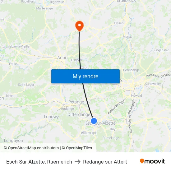 Esch-Sur-Alzette, Raemerich to Redange sur Attert map