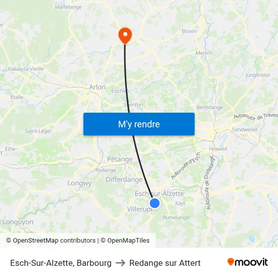 Esch-Sur-Alzette, Barbourg to Redange sur Attert map