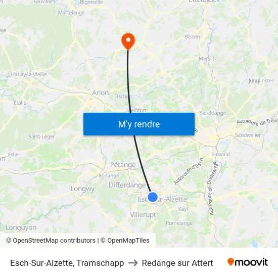 Esch-Sur-Alzette, Tramschapp to Redange sur Attert map