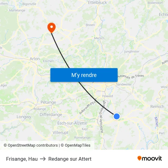 Frisange, Hau to Redange sur Attert map