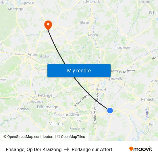 Frisange, Op Der Kräizong to Redange sur Attert map