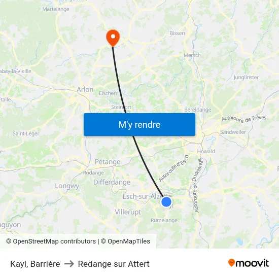 Kayl, Barrière to Redange sur Attert map