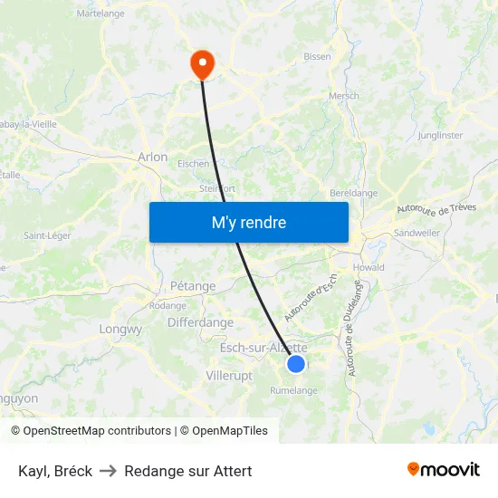 Kayl, Bréck to Redange sur Attert map