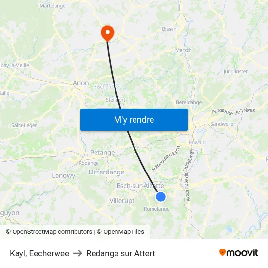 Kayl, Eecherwee to Redange sur Attert map