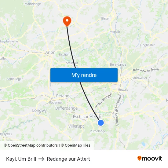 Kayl, Um Brill to Redange sur Attert map