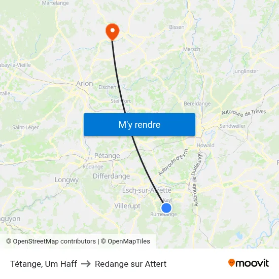 Tétange, Um Haff to Redange sur Attert map